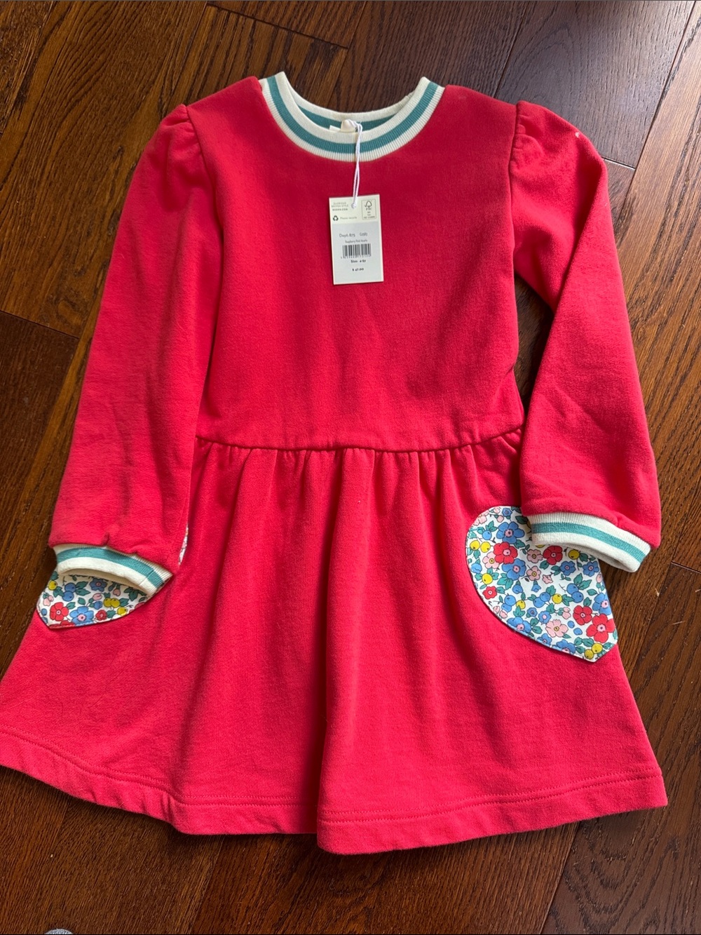NWT Boden Bright Red Long-Sleeve Sweatshirt Dress with pockets